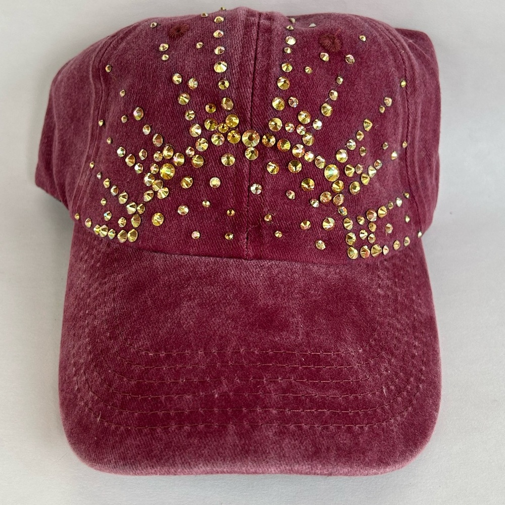 Embellished Burgundy Cap with Gold Accents